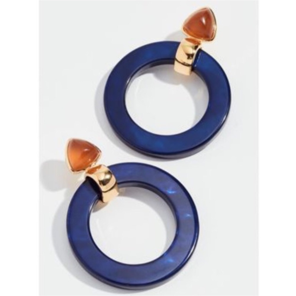 Lizzie Fortunato Cruise Marbled Blue & Amber Hoop Earrings